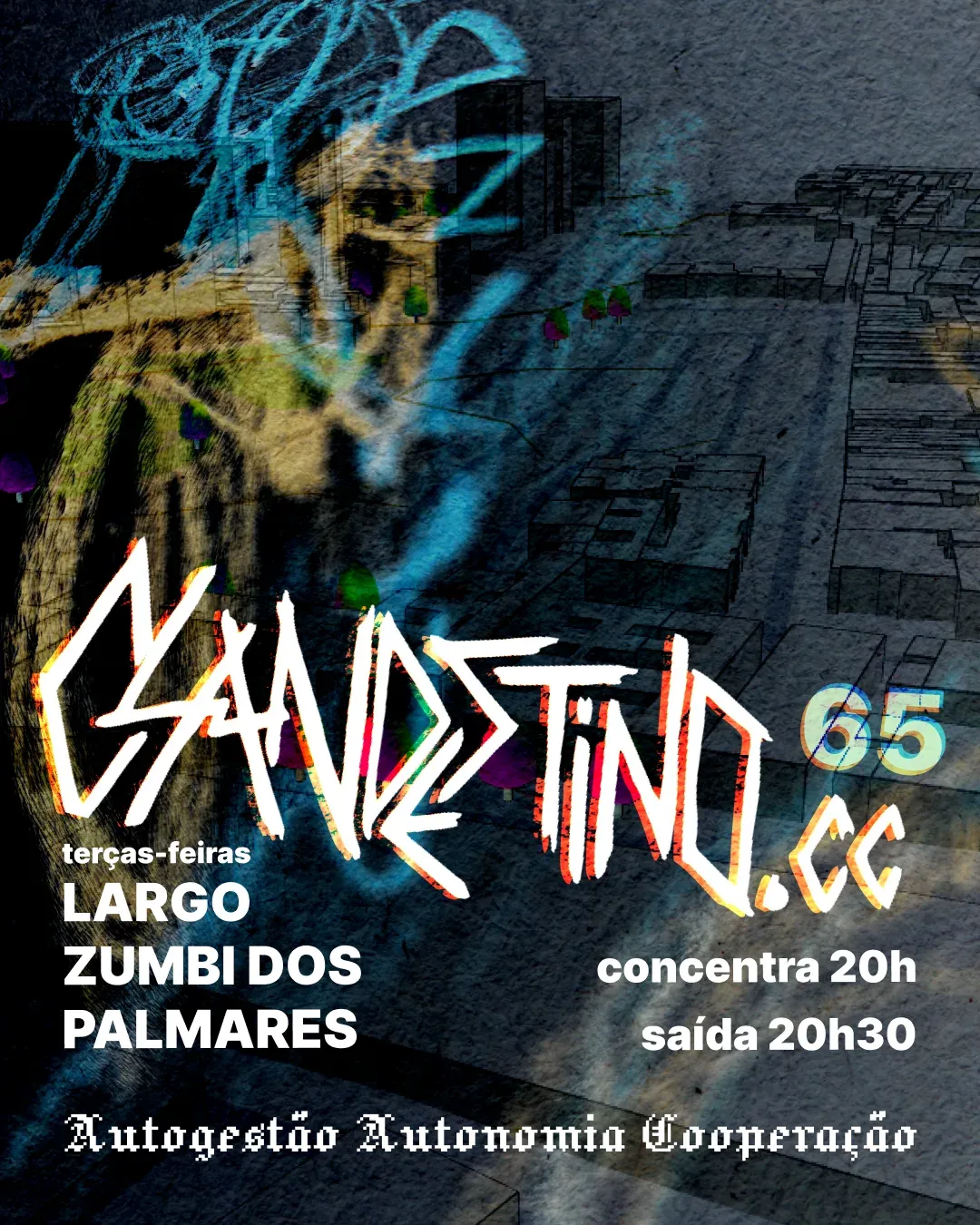 Cover 65: neon graffiti lettering over a dark street.