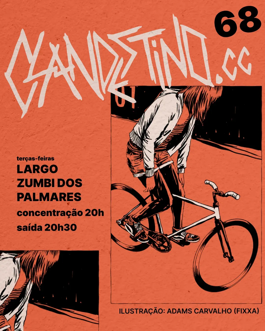 Cover 68: a rider on a fixed-gear bike, drawn in black on orange.