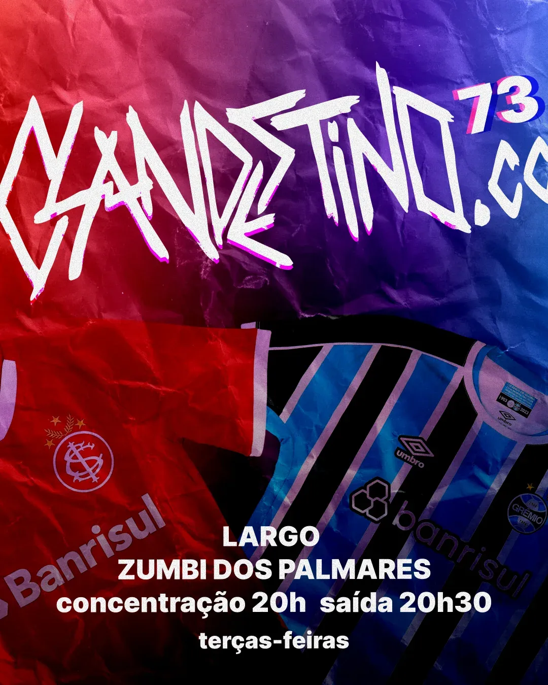Cover 73: chrome lettering over a red and blue football shirt.