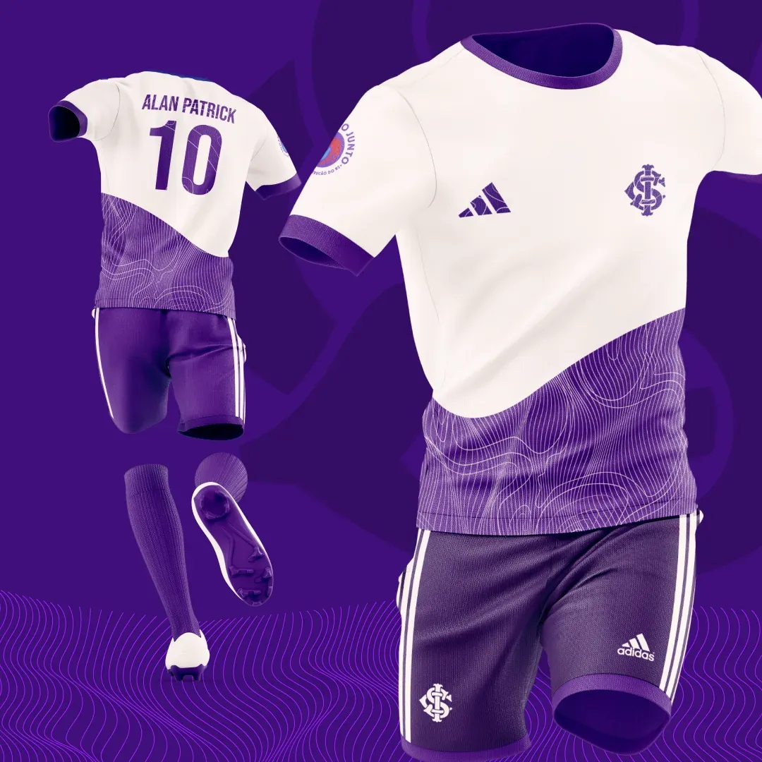 A white variant with a purple pattern sweeping across the hem.