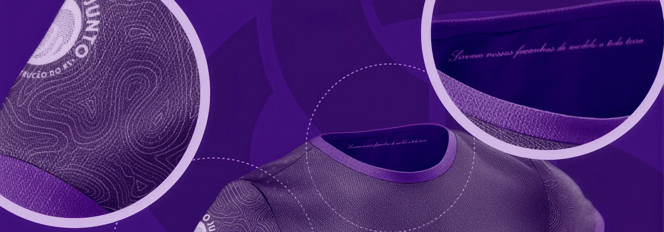 A close-up of the collar’s inner print, contour lines and a line of script.