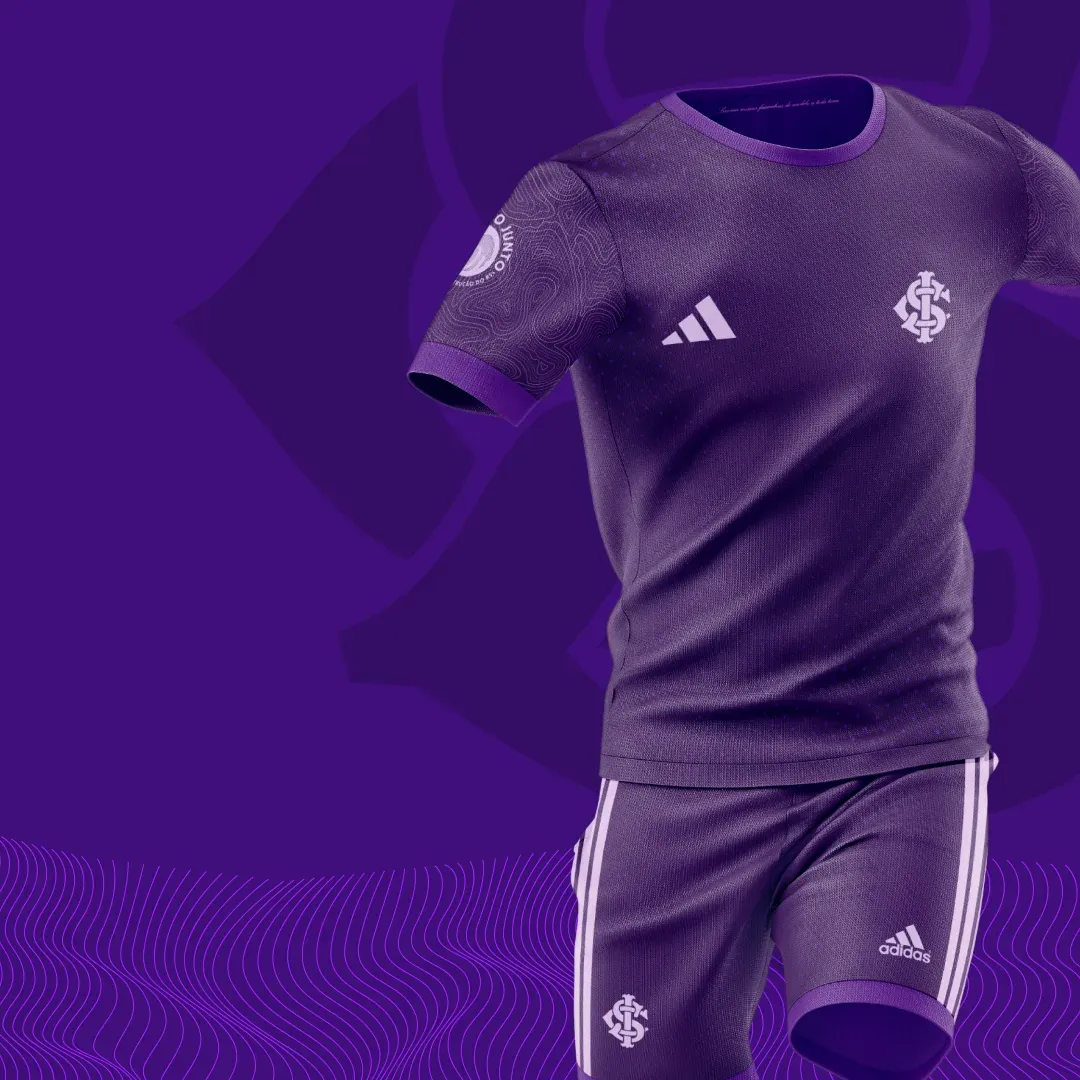 The purple Internacional shirt and shorts, against violet.
